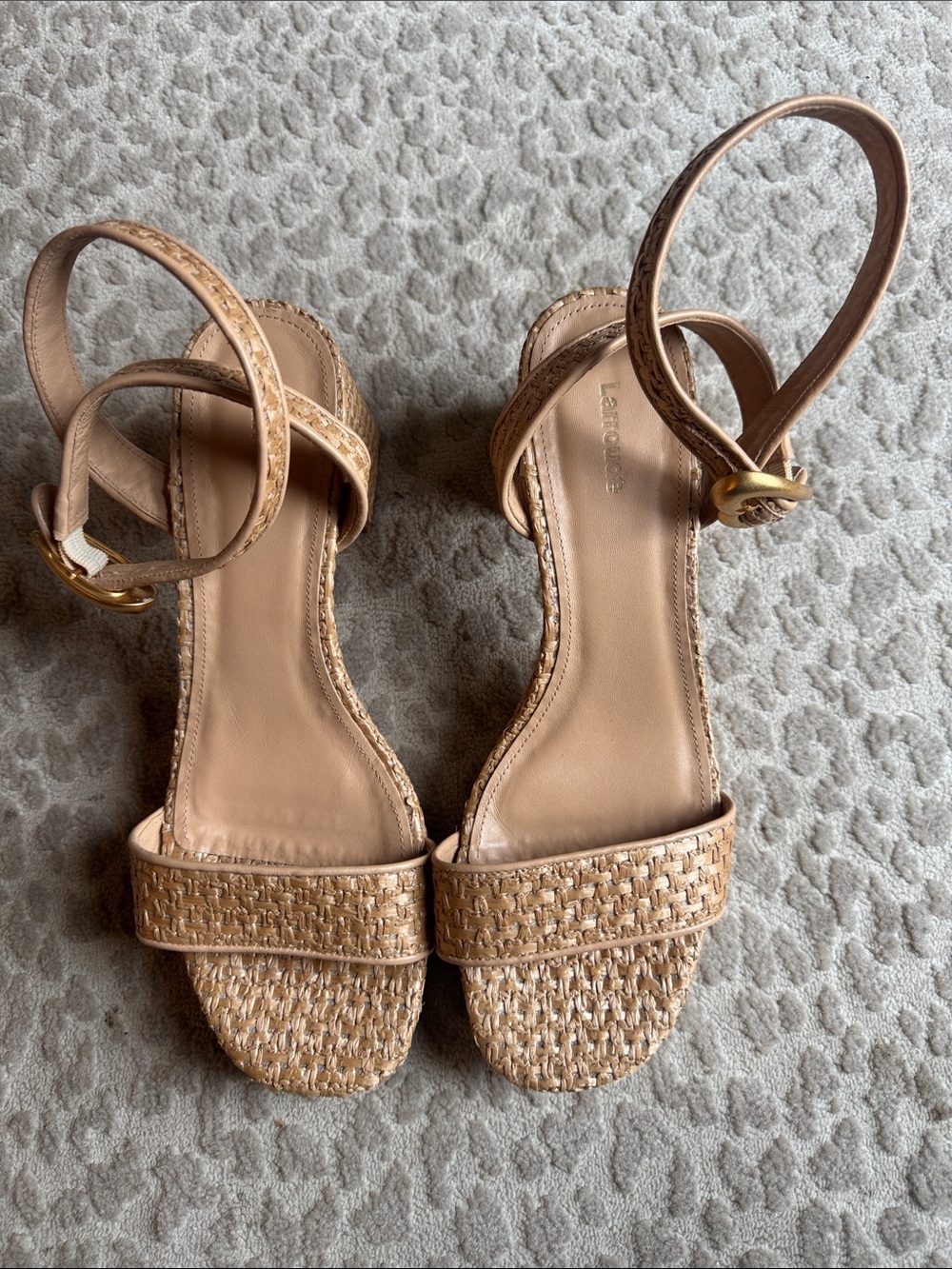 Larroude Dolly Verona Low Sandal In Natural Raffia and Beige Leather, size 10 - Picture 8 of 10